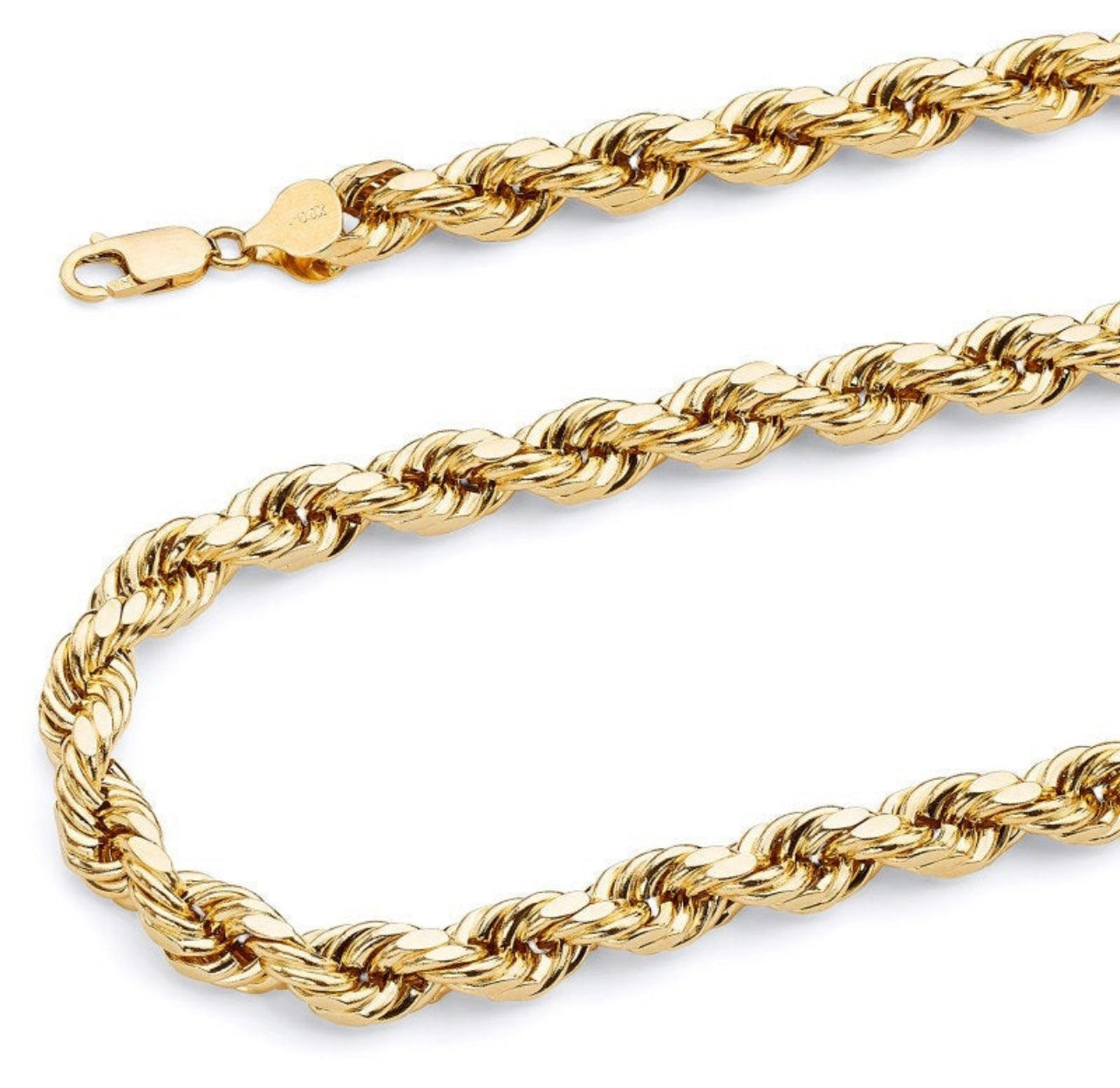 Men's Solid Gold Necklace, 14K Yg, Rope Chain 24 3.5mm