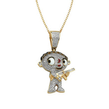 Load image into Gallery viewer, Solid Yellow Gold Diamond Cartoon Baby with Gun Pendant - Diamond Stewie Griffin with Gun Necklace - Baby from Family Guy with Gon
