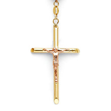 Load image into Gallery viewer, 14k Yellow Gold Rosary Necklace - Cross Necklace - Gold Rosary - Rose Gold Rosary - Religious Necklace - Tro-color Real Gold Rosary Necklace
