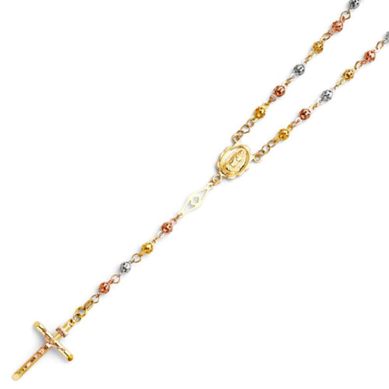14k Yellow Gold Rosary necklace - chain Rosary Miraculous Necklace - Real Yellow Gold Rosary Necklace