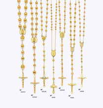 Load image into Gallery viewer, Yellow Gold 14k Rosary Necklace - Rosario Shiny Chain Necklace - Yellow Gold Rosary - Religious Necklace - Yellow Real Gold Rosary Necklace
