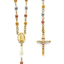 Load image into Gallery viewer, Rosary Beads Necklace 14K Tri-color Gold Virgin Mary Medal Jesus Cross Pendant Rosario Necklace - Real white Gold Rosary Beads Necklace
