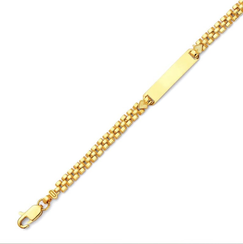 Solid 14k Yellow Gold ID Bracelet - 14k Yellow Gold ID Rolex Link Bracelet - Heart ID Band 14k Yellow Gold Bracelet
