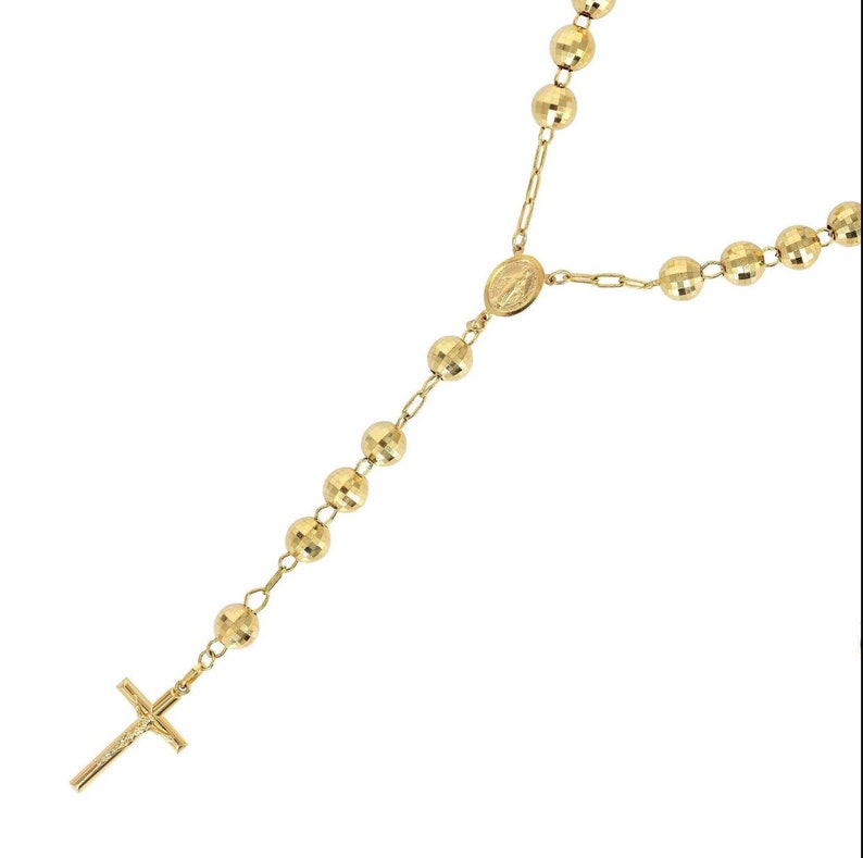 Yellow Gold 14k Rosary Necklace - Rosario Shiny Chain Necklace - Yellow Gold Rosary - Religious Necklace - Yellow Real Gold Rosary Necklace