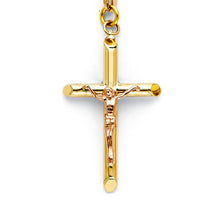 Load image into Gallery viewer, Rosary Beads Necklace 14K Tri-color Gold Virgin Mary Medal Jesus Cross Pendant Rosario Necklace - Real white Gold Rosary Beads Necklace
