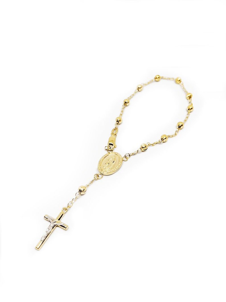 14k Yellow Gold Rosary Bracelet - Cross Bracelet - Gold Bracelet- Rose Gold Rosary - Religious Bracelet- Tro-color Real Gold Rosary Bracelet