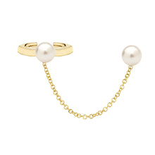 Load image into Gallery viewer, Solid 14k Yellow Gold Cuff Earring - Screw back Pearl Stud 35mm 7mm - Hand Made Real Gold
