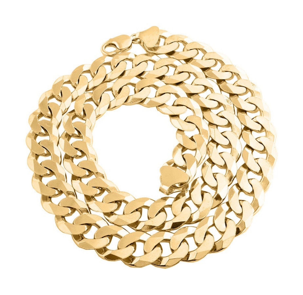 10K Yellow Gold Cuban Link Chain - Unisex Curb Long Necklace - 2022 Style Jewelry Gift - Cuban Coker Chain - Women Men Elegant Everyday Set