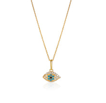 Load image into Gallery viewer, Solid 14k Yellow Gold Evil Eye Necklace - Blue Diamond Sapphire Pendant - Minimalist Religious Necklace - Gold Good luck Diamond Chain

