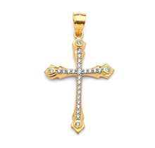 Load image into Gallery viewer, Solid 14k Yellow Gold CZ Diamond Necklace - Dainty Cross Religious Pendant - Cubic Zirconia Baptism Gift - White Diamond Crucifix Necklace
