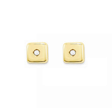 Load image into Gallery viewer, CZ Diamond Solid 14k Earring - Simple Yellow Square Stud - White Elegant Earrings - Geometric Cartilage - Dainty Tragus 5mm 11 mm
