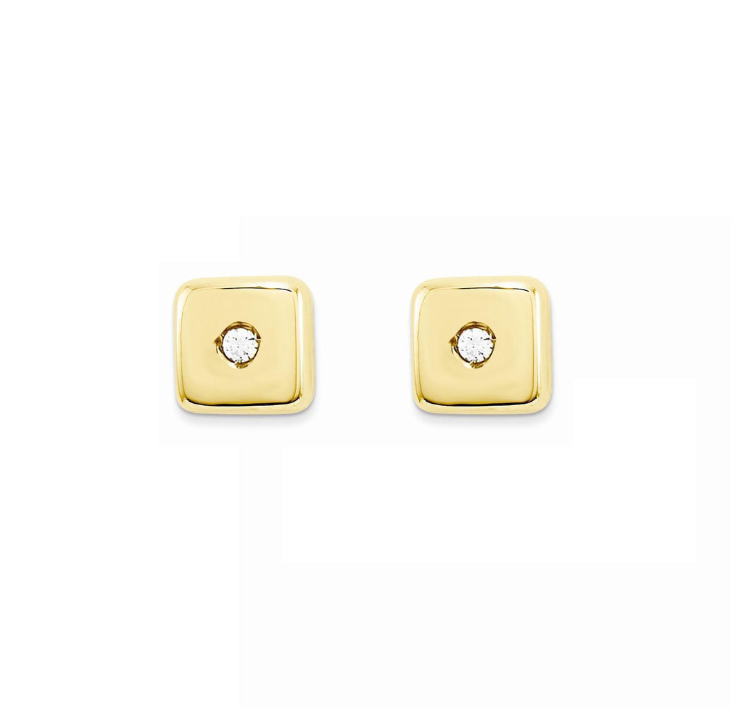 CZ Diamond Solid 14k Earring - Simple Yellow Square Stud - White Elegant Earrings - Geometric Cartilage - Dainty Tragus 5mm 11 mm