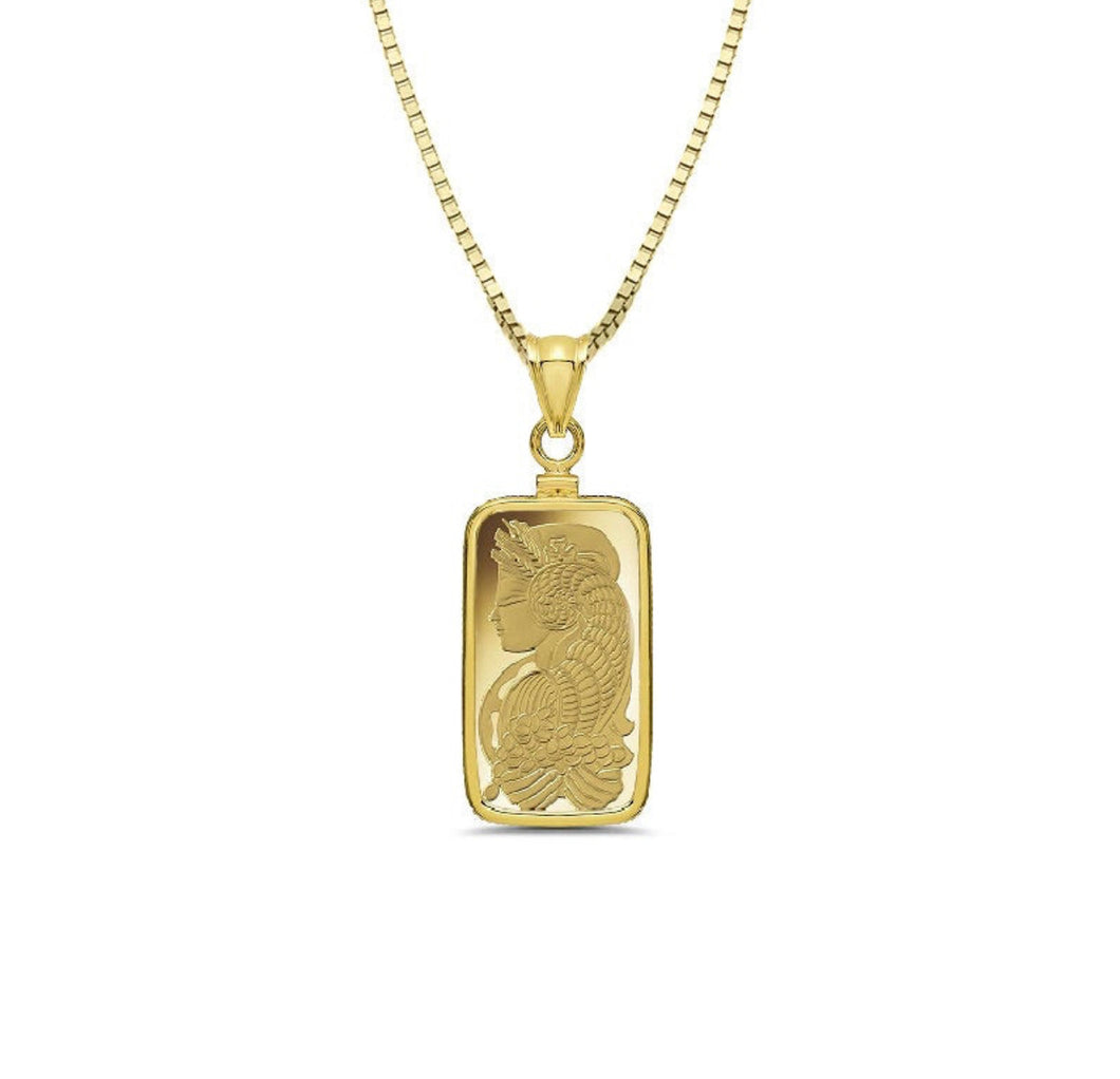 Solid Pamp 24K Pretty Yellow Gold Pamp Suisse Bar 1-2.5-5-10-gram Lady Fortuna with 14k yellow gold frame