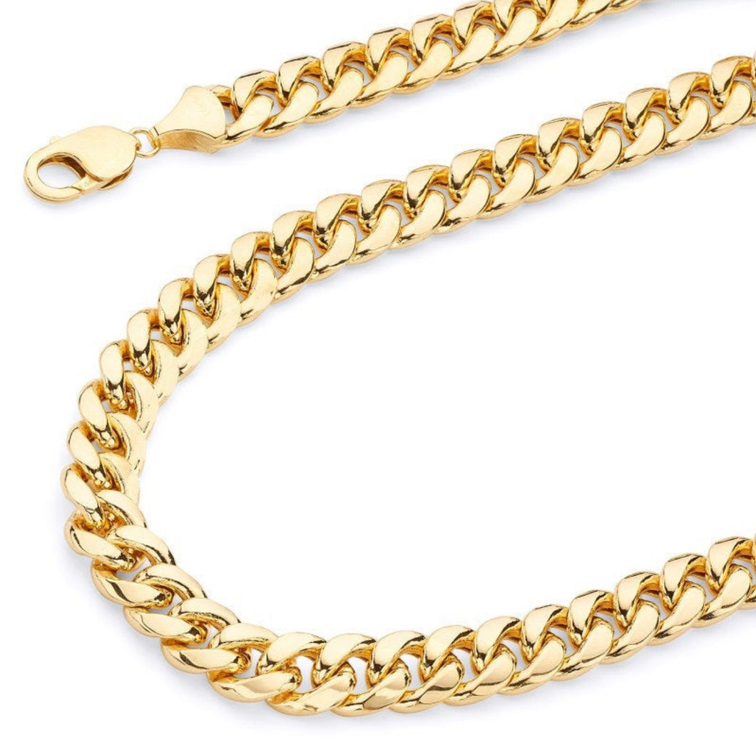 14K Yellow Gold Cuban Miami Link Chain, 10mm Real Italian Men Women Necklace, 18