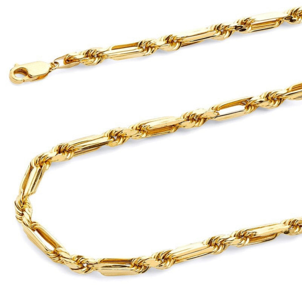 14K Yellow Gold Milano Chain, Real Italian Unisex Necklace, Elegant Figaro Rope Jewelry Set, Women Men Elegant 2022 Style Present