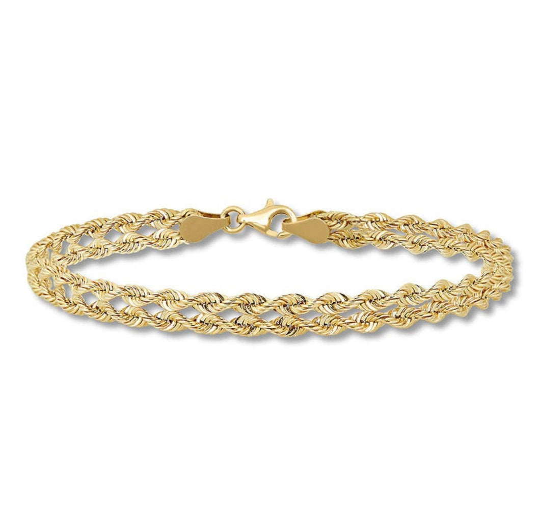 14K Yellow Gold Rope Link Bracelet, Real Italian Bracelet Men Women, Unisex Elegant Chain, Everyday Wear Jewelry, Lobster Lock Box Lock Set