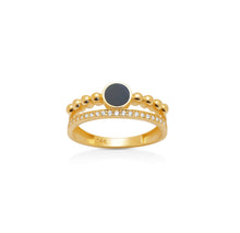 Load image into Gallery viewer, Onyx Crown 14k Gold Cubic Zirconia Ring - Yellow Round Solid Band -White Stackable Two-Line Luck Ring - 2022 Style Elegant Jewelry
