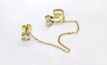 Load image into Gallery viewer, 14k Gold Ear Cuff Earring - Dainty Piercing Earring - Cubic zirconia Push Back 20mm 10mm - Diamond Long Chain Threader
