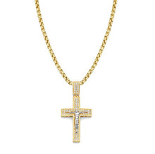 Load image into Gallery viewer, Jesus Cross Solid 14k Yellow Gold Necklace - Cubic Zirconia Baptism Gift  - CZ Diamond Religious Pendant - White Diamond Crucifix Necklace
