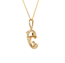 Load image into Gallery viewer, Solid 14k Yellow Gold Diamond Dolphin Necklace - Diamond Dolphin Pendant Necklace - Dainty Gold Dolphin Charm Necklace
