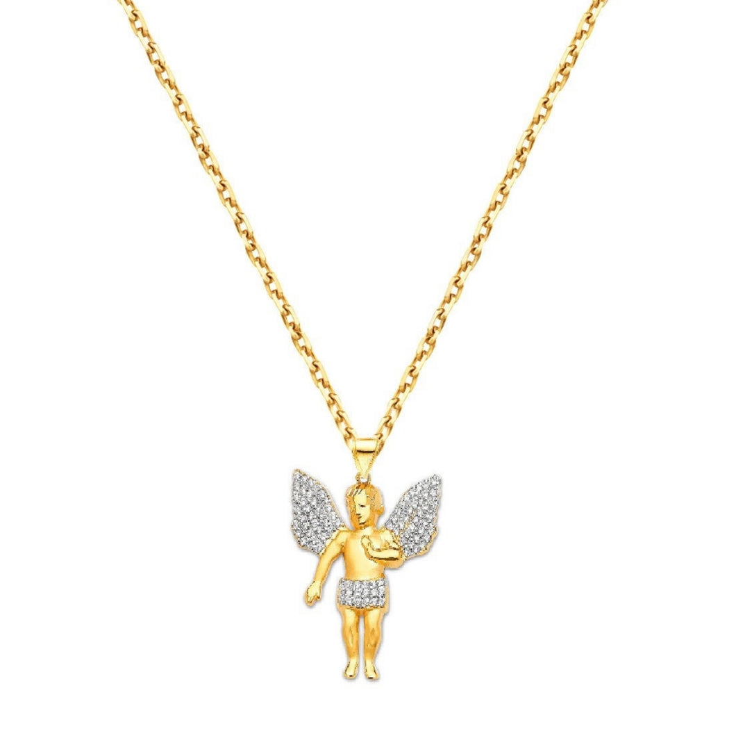 Solid 14k Yellow Gold Angel Pendant - Baby Angel CZ Diamond Necklace - Cherub Baptism Gift Necklace - Cherubim Religious Necklace