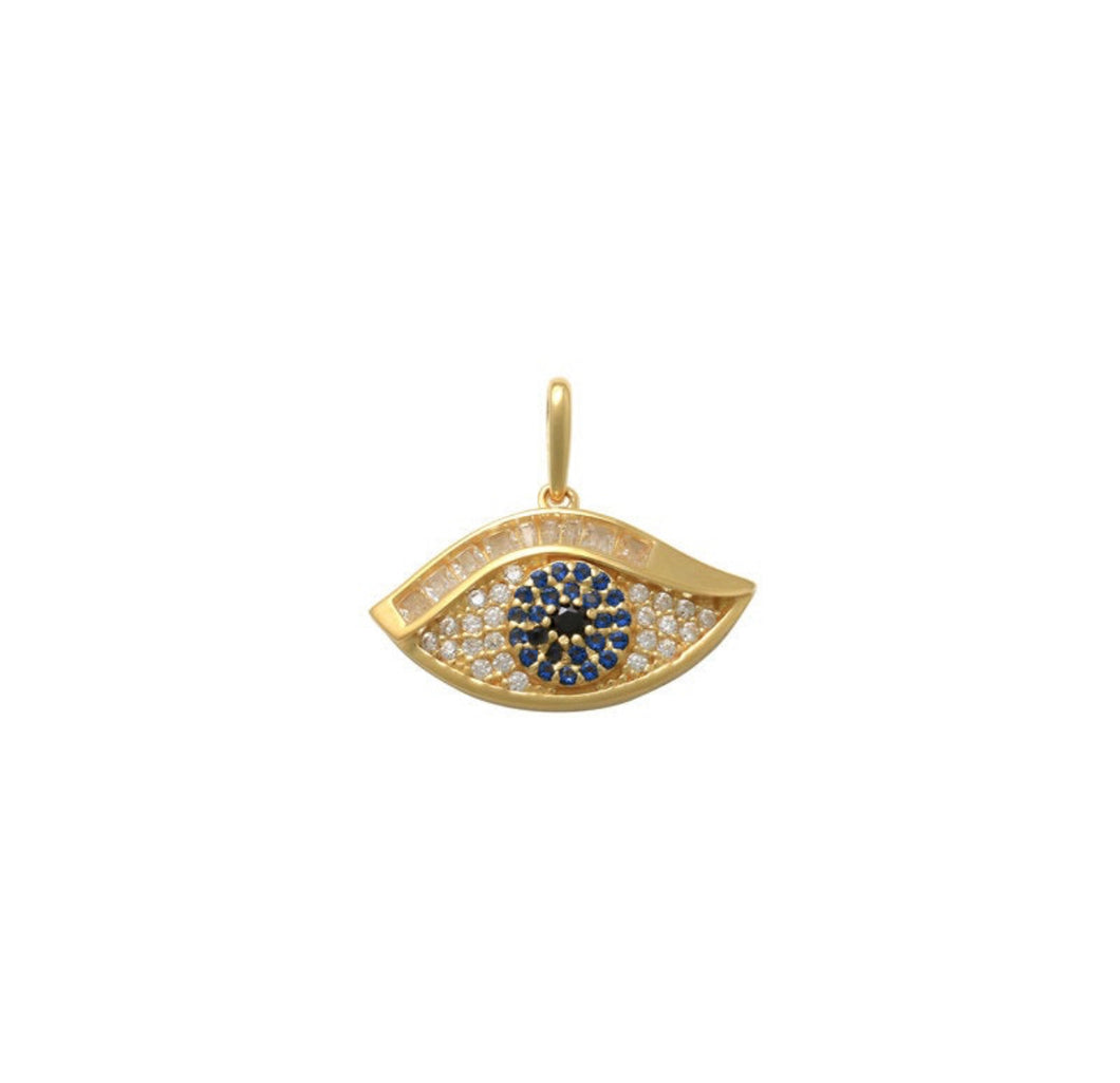 Solid 14k Yellow Gold Evil Eye Necklace - Blue Diamond Sapphire Pendant - Minimalist Religious Evil Eye Necklace -Evil Eye Diamond Necklace