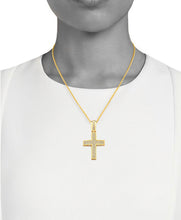 Load image into Gallery viewer, Solid 14k Yellow Gold Jesus Cross Necklace - Genuine CZ Diamond Religious Pendant - Extra Large Baptism Gift -White Diamond Crucifix Pendant
