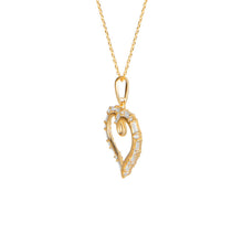 Load image into Gallery viewer, Baguette Diamond Solid 14k Gold Necklace - Yellow Open-Heart Pendant - Anniversary Long Chain - Open Heart Pendant 14K Solid Yellow Gold

