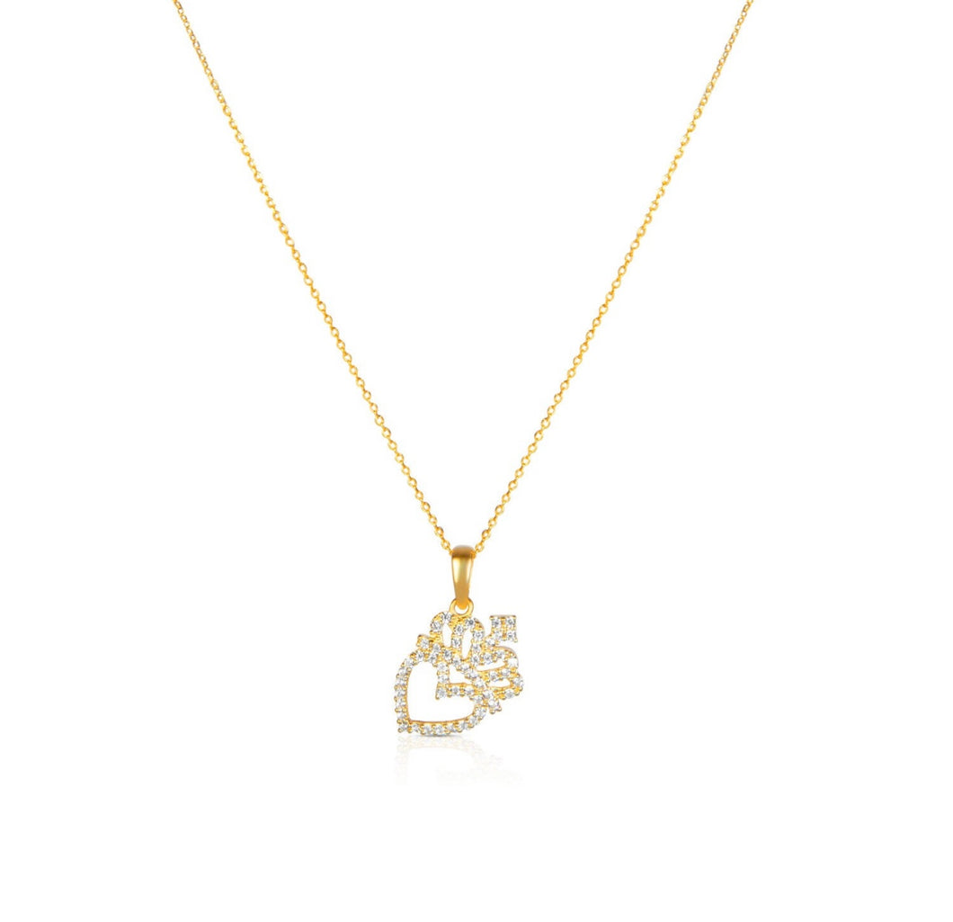 Solid 14k Yellow Gold Diamond Heart Necklace - Queen Heart Necklace - 14k Yellow Gold Princess Diamond Necklace - Heart Diamond Necklace