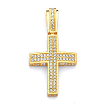 Load image into Gallery viewer, Solid 14k Yellow Gold Jesus Cross Necklace - Genuine CZ Diamond Religious Pendant - Extra Large Baptism Gift -White Diamond Crucifix Pendant

