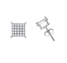 Load image into Gallery viewer, White Solid 14k Earring - CZ Diamond Square Micro Pave Stud - Princess Cut Earrings - Push Back Cartilage - Unisex Elegant Tragus 6mm
