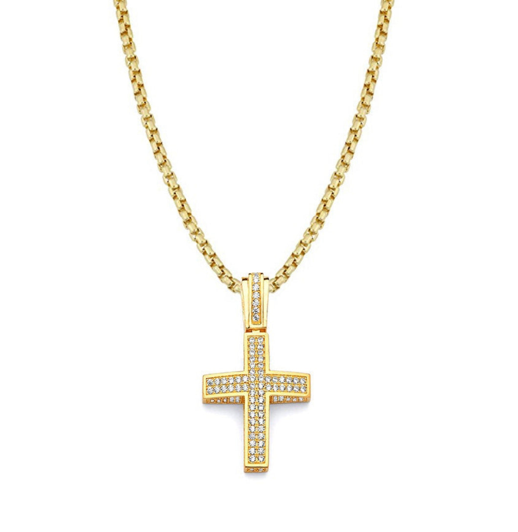 Solid 14k Yellow Gold Jesus Cross Necklace - Genuine CZ Diamond Religious Pendant - Extra Large Baptism Gift -White Diamond Crucifix Pendant