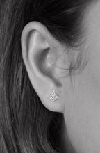 Load image into Gallery viewer, White Solid 14k Earring - CZ Diamond Square Micro Pave Stud - Princess Cut Earrings - Push Back Cartilage - Unisex Elegant Tragus 6mm
