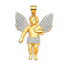 Load image into Gallery viewer, Solid 14k Yellow Gold Angel Pendant - Baby Angel CZ Diamond Necklace - Cherub Baptism Gift Necklace - Cherubim Religious Necklace
