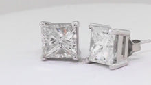 Load and play video in Gallery viewer, 1.00 Ct Princess Cut Stud Earrings vs1 Diamonds 14k Solid Yellow Gold Square Stud Screw Back
