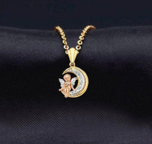 Load image into Gallery viewer, Angel Solid 14k Yellow Gold Pendant - Moon Baby Angel CZ Diamond Necklace - Cherub Baptism Gift Necklace - Cherubim Religious Necklace
