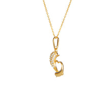 Load image into Gallery viewer, Solid 14k Yellow Gold Diamond Dolphin Necklace - Diamond Dolphine Jewelry - Gold Dolphin Heart Necklace - Hugging Heart Dolphins Necklace
