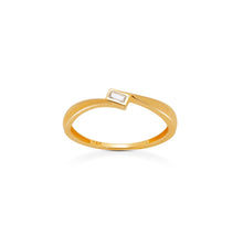 Load image into Gallery viewer, Baguette 14k Yellow Gold Wedding Ring - Dainty CZ Diamond Solitaire Ring - Tiny Wedding Band Jewelry - Rectangle Baguette Ring
