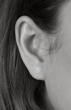 Load image into Gallery viewer, White Solid 14k Earring - CZ Diamond Circle Pave Stud - Round Real Gold Earrings - Push Back Cartilage 9mm - Dainty Elegant Tragus
