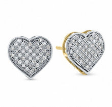 Load image into Gallery viewer, White Solid 14k Earring - CZ Diamond Heart Pave Stud - Real Gold Earrings - Push Back Cartilage - Dainty Elegant Tragus - Love Jewelry
