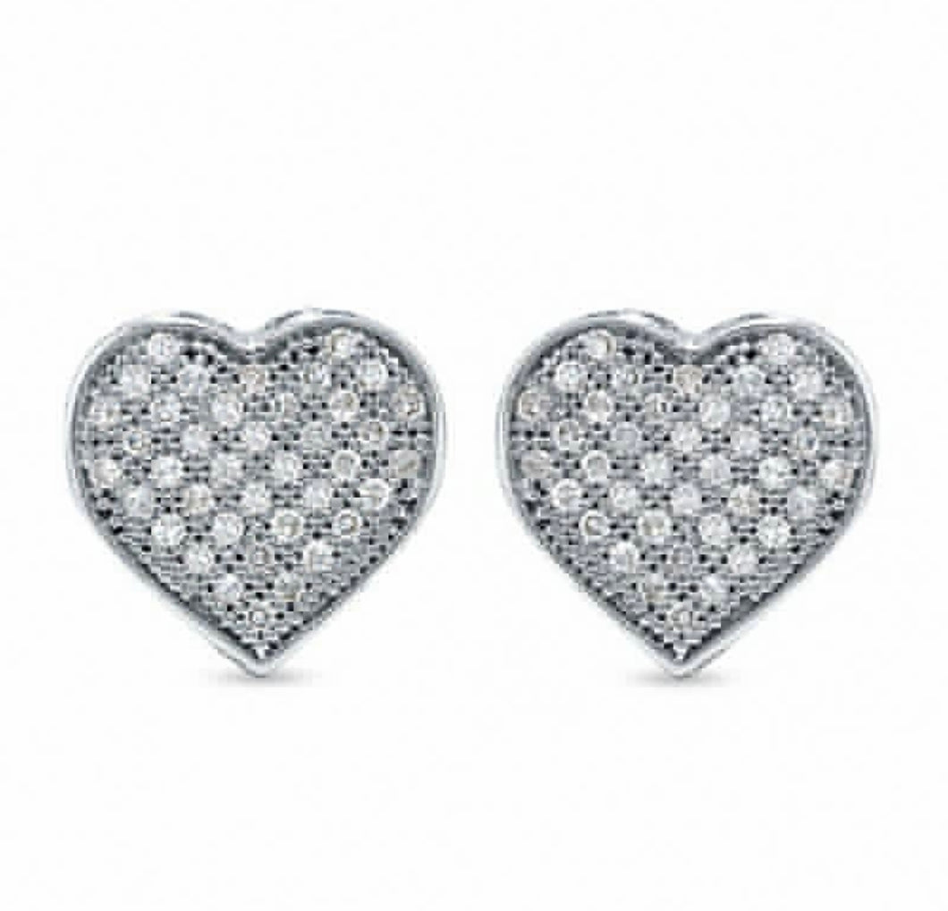 White Solid 14k Earring - CZ Diamond Heart Pave Stud - Real Gold Earrings - Push Back Cartilage - Dainty Elegant Tragus - Love Jewelry