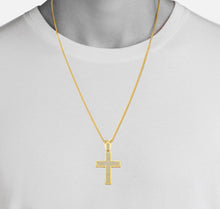 Load image into Gallery viewer, Jesus Cross Solid 14k Yellow Gold Necklace - CZ Diamond Religious Pendant - Extra Large Baptism Gift - White Diamond Crucifix Necklace
