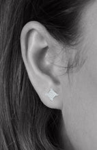 Load image into Gallery viewer, White Solid 14k Earring - CZ Diamond Square Micro Pave Stud - Princess Cut Earrings - Geometric Cartilage - Dainty Elegant Tragus 6mm
