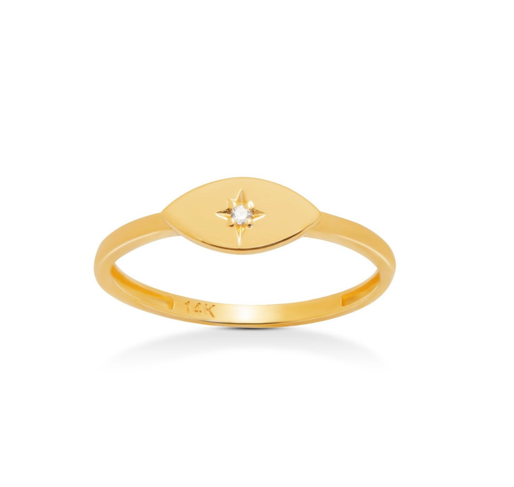 CZ Diamond Star Gold Ring - Yellow 14k Solid Delicate Band - White Dainty Gold Jewelry - Tiny Simple Ring - Minimalist Real Gold Ring