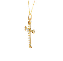 Load image into Gallery viewer, Solid 14k Yellow Gold Diamond Cross Necklace - Diamond Religious Cross Necklace - White Diamond Crucifix Necklace - Cross Diamond Necklace
