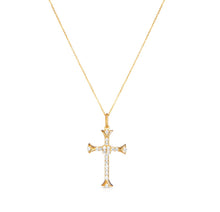Load image into Gallery viewer, Solid 14k Yellow Gold Diamond Cross Necklace - Diamond Religious Cross Necklace - White Diamond Crucifix Necklace - Cross Diamond Necklace
