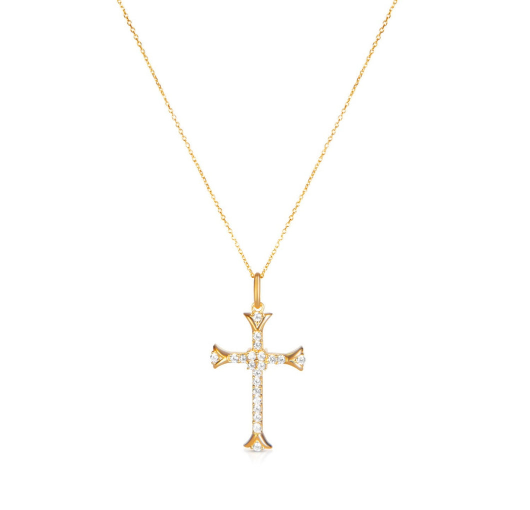 Solid 14k Yellow Gold Diamond Cross Necklace - Diamond Religious Cross Necklace - White Diamond Crucifix Necklace - Cross Diamond Necklace