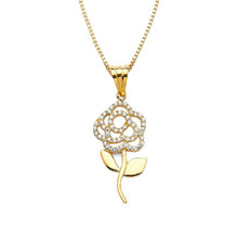 Load image into Gallery viewer, 14K Solid Yellow Rose Gold Pendant - CZ Diamond Flower Necklace - Charm Te Amo Necklace - Cubic Zirconia 15 mm 30 mm
