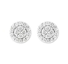 Load image into Gallery viewer, CZ Diamond Solid 14k Earring - White Round Pave Stud - Circle Real Gold Earrings - Push Back Cartilage 8mm - Dainty Elegant Tragus Jewelry
