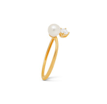 Load image into Gallery viewer, Classic Solid 14K Gold Pearl Rings - Yellow Solitaire Ring - Unique Minimalist Anniversary Ring

